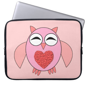 Roze Love Heart Owl Laptop Bag Sleeve
