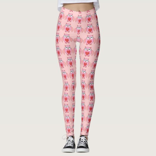 Roze Love Heart Owl Leggings (Voorkant)