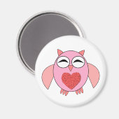 Roze Love Heart Owl Magnet (Voorkant / Achterkant)