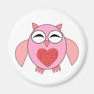 Roze Love Heart Owl Magnet