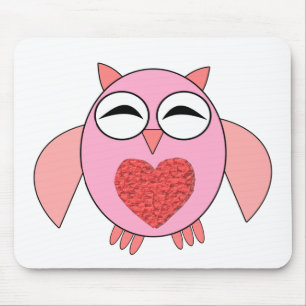 Roze Love Heart Owl Mousepad Muismat