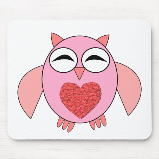 Roze Love Heart Owl Mousepad Muismat (Voorkant)