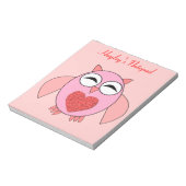Roze Love Heart Owl Notepad Notitieblok (Linkerzijde)