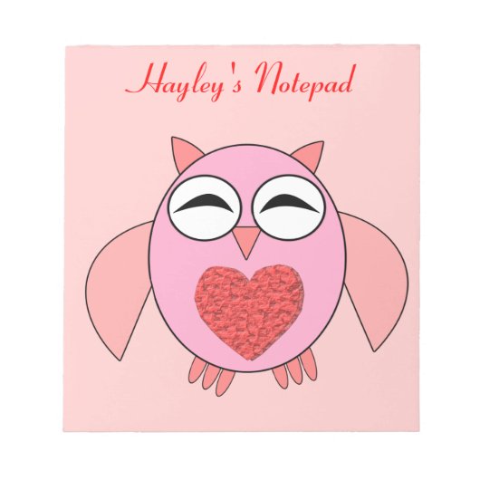 Roze Love Heart Owl Notepad Notitieblok (Voorkant)