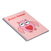 Roze Love Heart Owl Notitieboek (Rechterzijde)