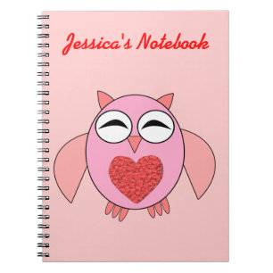 Roze Love Heart Owl Notitieboek