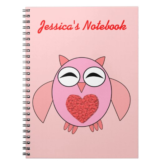 Roze Love Heart Owl Notitieboek (Voorkant)
