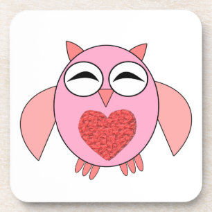 Roze Love Heart Owl Onderzetter