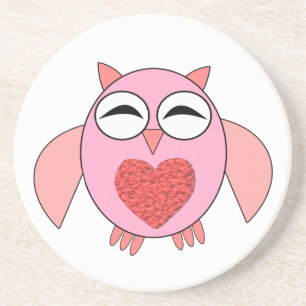Roze Love Heart Owl Onderzetters