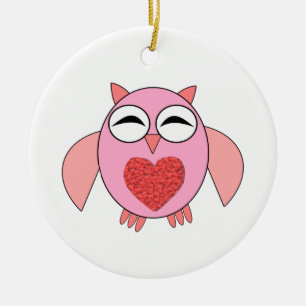 Roze Love Heart Owl Ornament