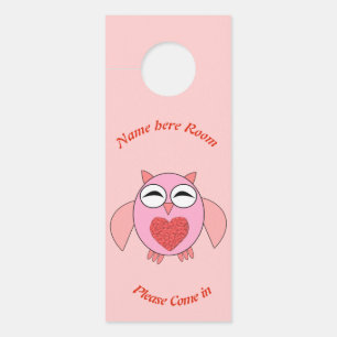 Roze Love Heart Owl Personalized Deurhanger