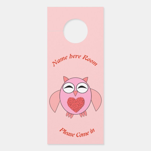 Roze Love Heart Owl Personalized Deurhanger (Voorkant)