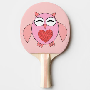 Roze Love Heart Owl Ping Pong Paddle Tafeltennisbatje