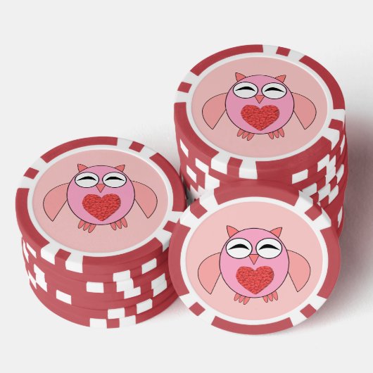 Roze Love Heart Owl Poker Chips (Opstapeling)