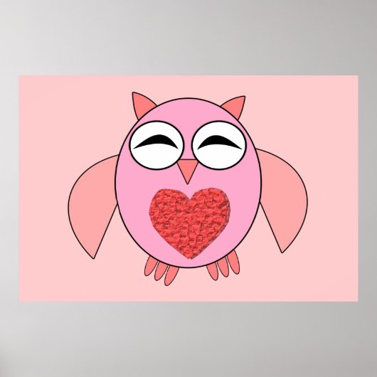 Roze Love Heart Owl Poster (Voorkant)