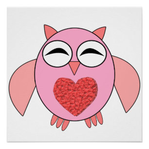 Roze Love Heart Owl Poster