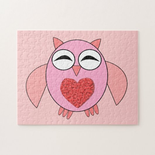 Roze Love Heart Owl Puzzle Legpuzzel (Horizontaal)