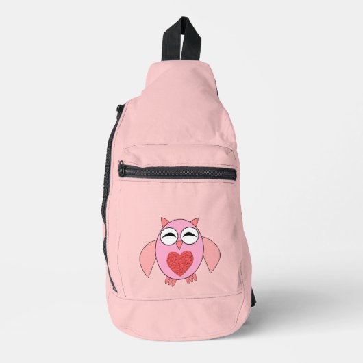 Roze Love Heart Owl Sling Bag (Voorkant)