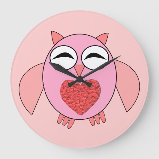 Roze Love Heart Owl Wall klok (Voorkant)