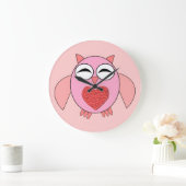 Roze Love Heart Owl Wall klok (Huis)