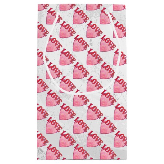 Roze Love Heart Pattern Klein Cadeauzakje (Achterkant)
