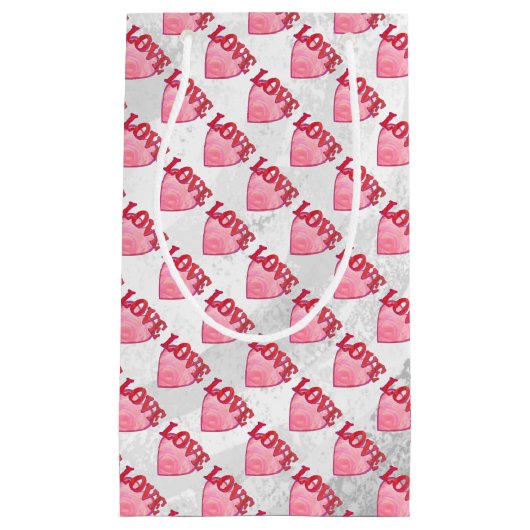 Roze Love Heart Pattern Klein Cadeauzakje (Voorkant)