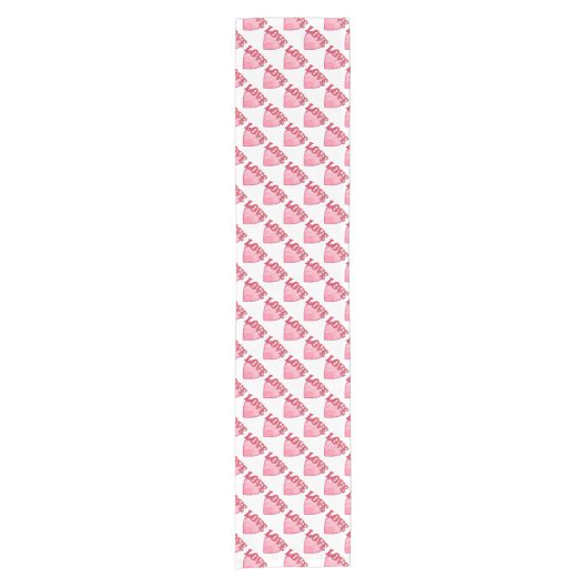 Roze Love Heart Pattern Korte Tafelloper (Voorkant)