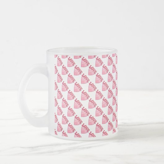 Roze Love Heart Pattern Matglas Koffiemok (Links)