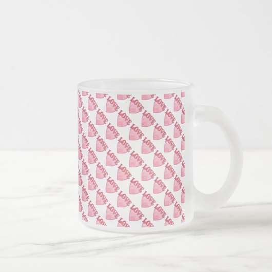 Roze Love Heart Pattern Matglas Koffiemok (Rechts)