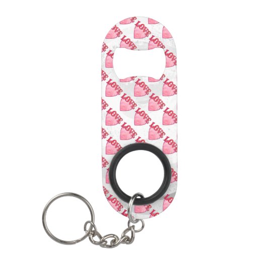 Roze Love Heart Pattern Mini Flessenopener (Voorkant)