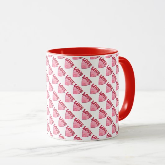 Roze Love Heart Pattern Mok (Voorkant rechts)