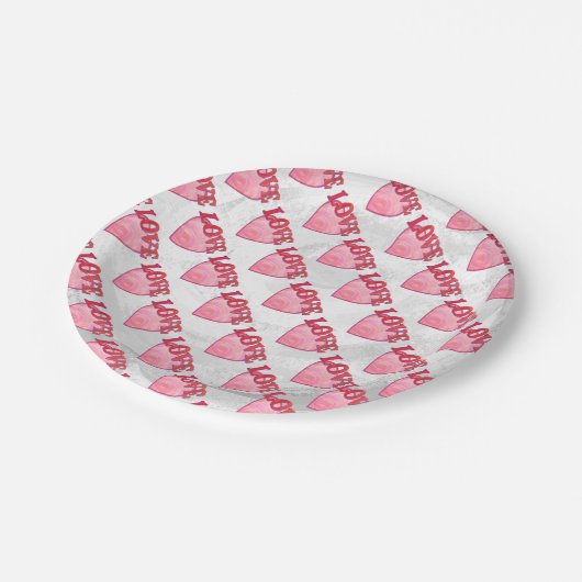 Roze Love Heart Pattern Papieren Bordje (Gekanteld)