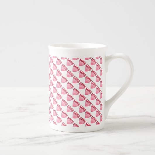 Roze Love Heart Pattern Porselein Kop (Rechts)