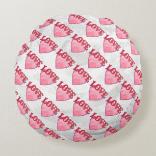 Roze Love Heart Pattern Rond Kussen