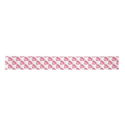 Roze Love Heart Pattern Satijnen Lint (Voorkant)