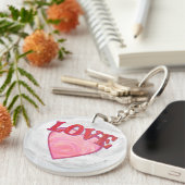 Roze Love Heart Pattern Sleutelhanger (Voorkant Rechts)