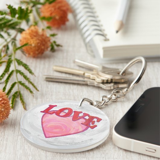 Roze Love Heart Pattern Sleutelhanger (Voorkant Rechts)