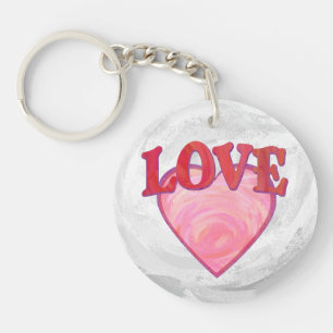 Roze Love Heart Pattern Sleutelhanger