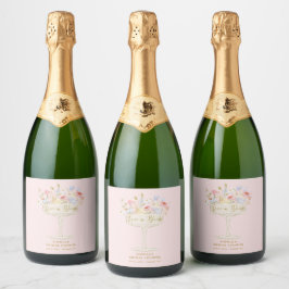 Roze Love in Bloom Bruiloft Feest Persoonlijk Sparkling Wijnetiket