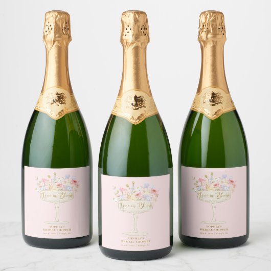 Roze Love in Bloom Bruiloft Feest Persoonlijk Sparkling Wijnetiket (Flessen)