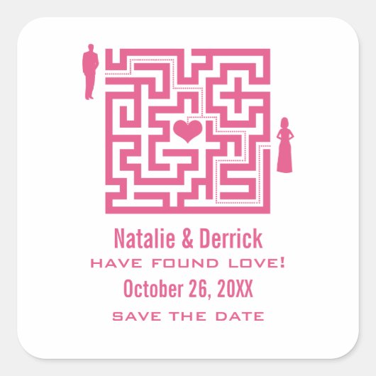 Roze Love Maze Save the Date Stickers (Voorkant)