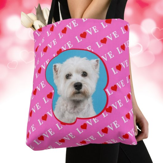 Roze LOVE Moderne Elegant Aangepaste foto Tote Bag