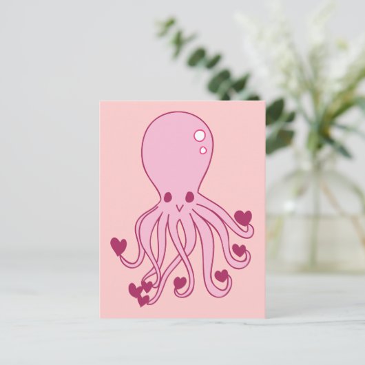 Roze Love Octopus Briefkaart (Staand voorkant)