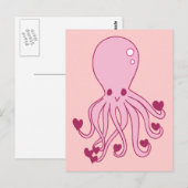 Roze Love Octopus Briefkaart (Voorkant / Achterkant)