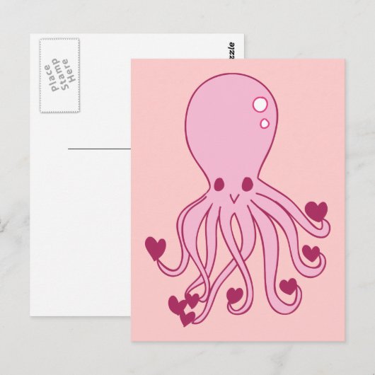 Roze Love Octopus Briefkaart (Voorkant / Achterkant)