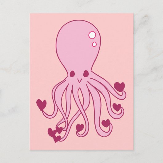 Roze Love Octopus Briefkaart (Voorkant)