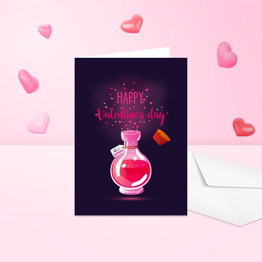 Roze Love Potion Happy Valentijnsdag Gevouwen Kaar Kaart