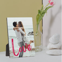 Roze LOVE Script Easel Photo Frameless Fotoplaat