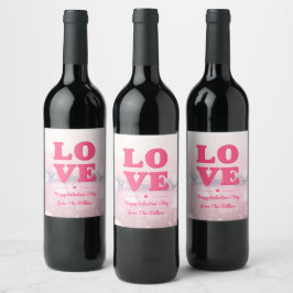 Roze LOVE Tekst met Bokeh Background Wine Labels Wijn Etiket