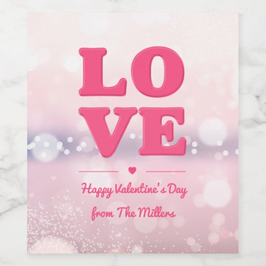 Roze LOVE Tekst met Bokeh Background Wine Labels Wijn Etiket (Enkel label)